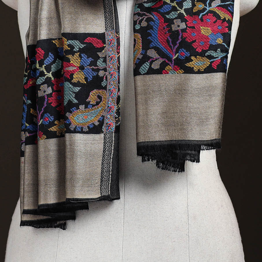 Brown - Plain Modal Silk Stole with Woven Border for Women 01
