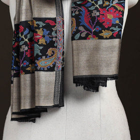 Brown - Plain Modal Silk Stole with Woven Border for Women 01