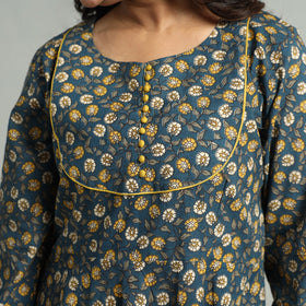 Blue - Kalamkari Printed Cotton A-Line Dress