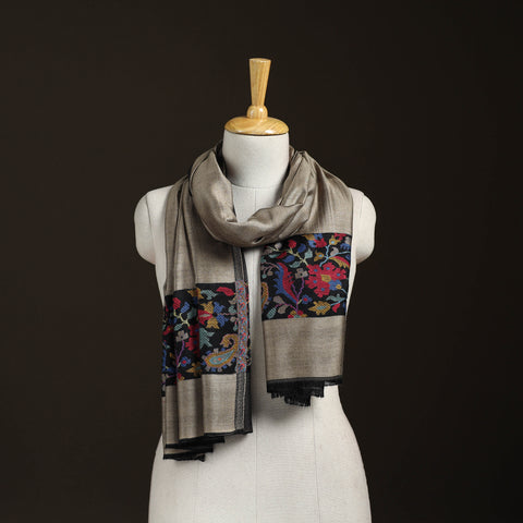Brown - Plain Modal Silk Stole with Woven Border for Women 01