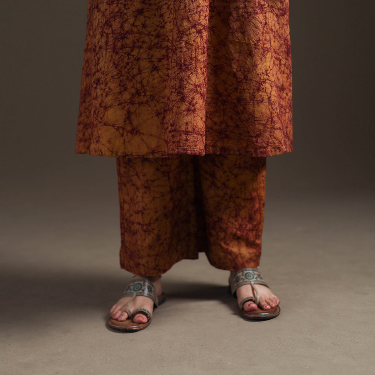 Hand Batik Print Cotton A-Line Kurta with Palazzo Set for women 04