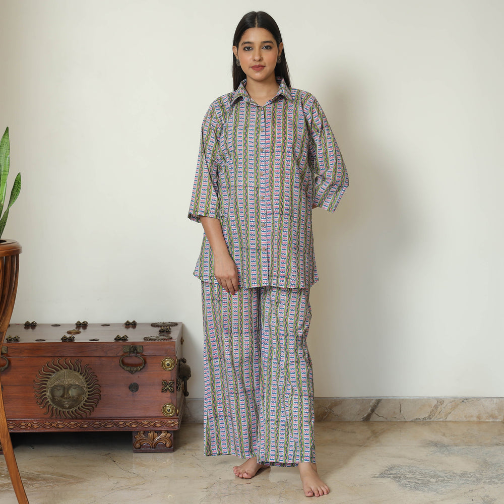 Multicolor - Sanganeri Block Printed Cotton Night Suit Set 16