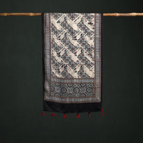 Modal Silk Ajrakh Hand Block Print Natural Dyed Stole 24