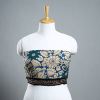 Blue - Zardozi Hand Embroidered Kalamkari Cotton Blouse Piece 32