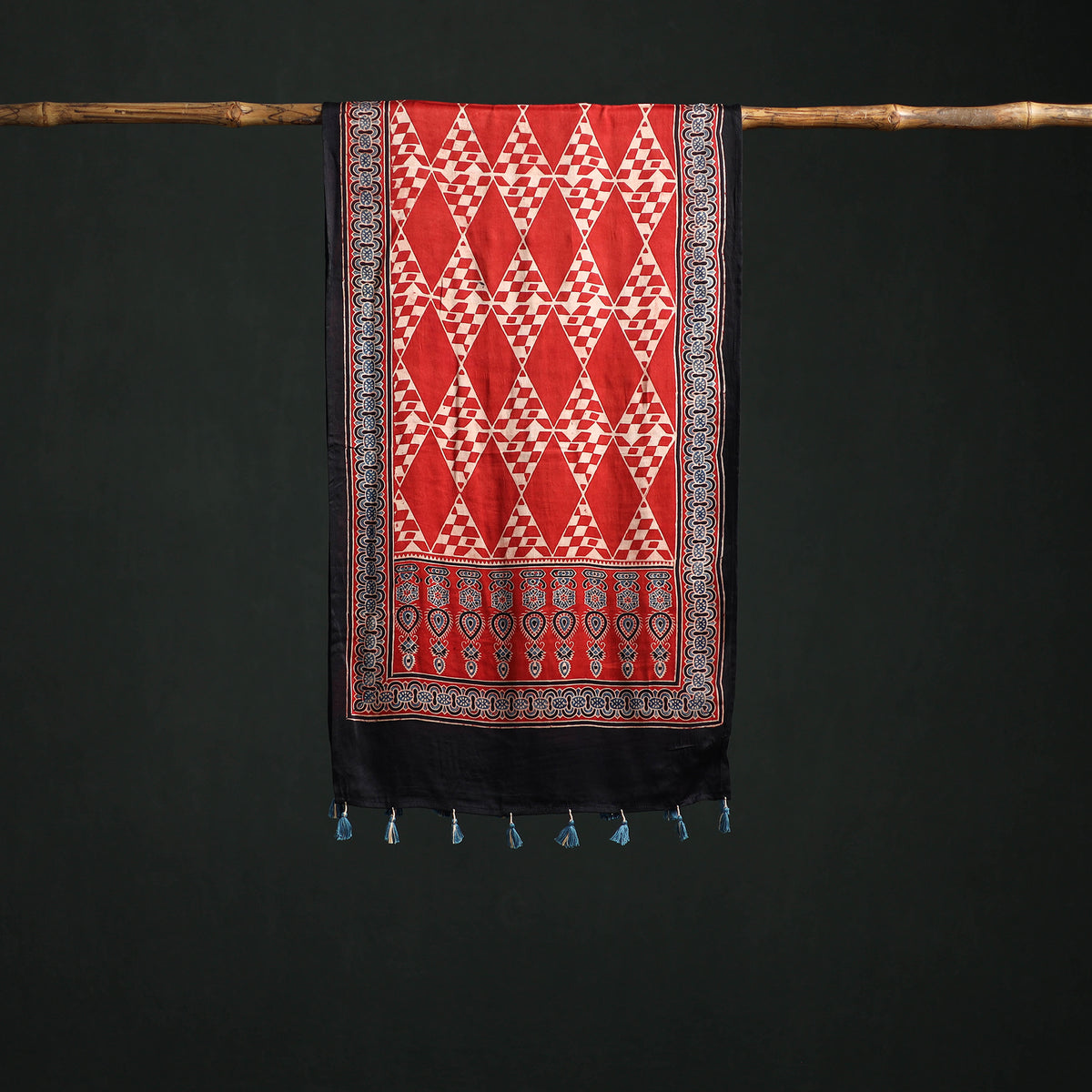 Modal Silk Ajrakh Hand Block Print Natural Dyed Stole 23