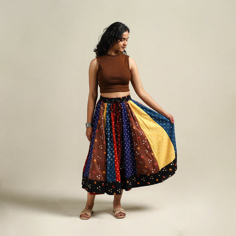 Multicolor - Bandhani Tie-Dye Patchwork Cotton Short Skirt 58