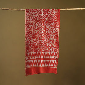 Red - Pipad Hand Block Print Natural Dyed Chanderi Silk Handloom Stole 47