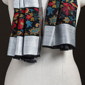 Grey - Plain Modal Silk Stole with Woven Border for Women 03