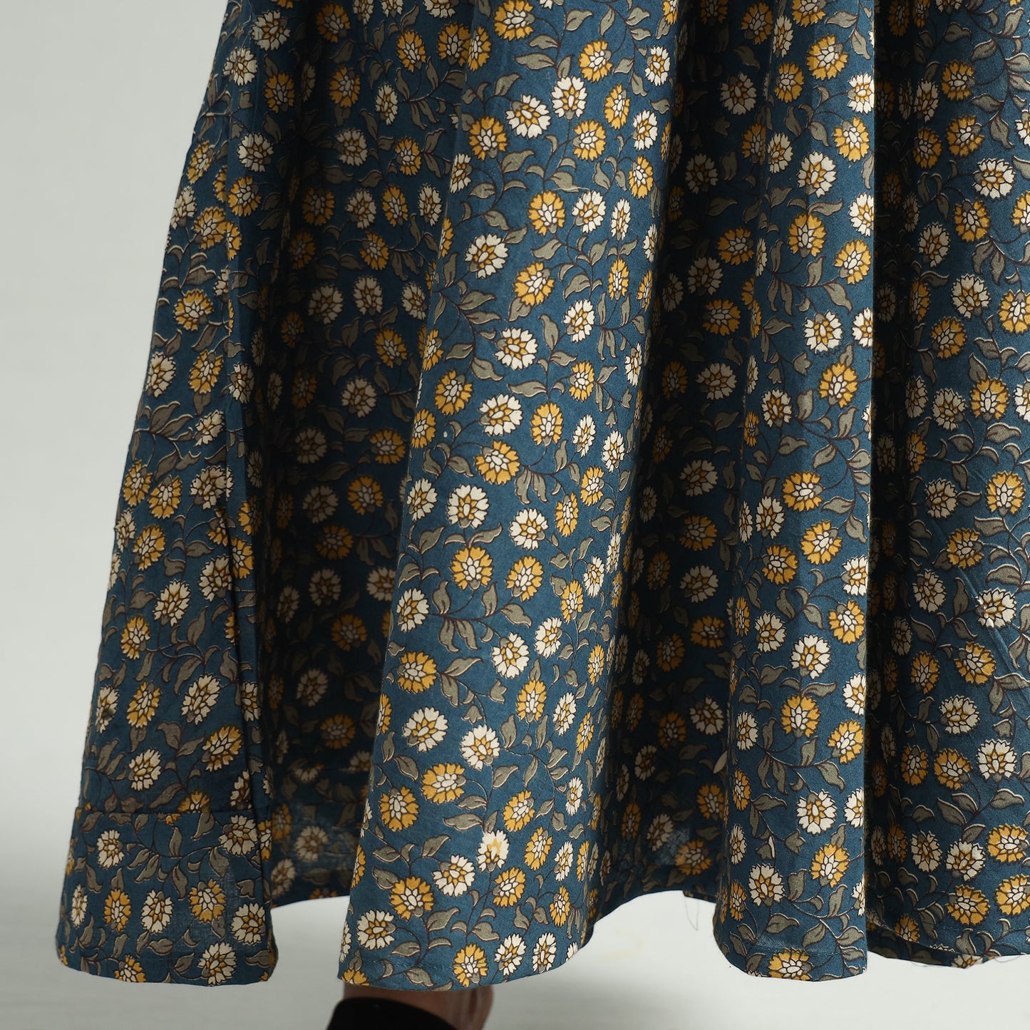 Blue - Kalamkari Printed Cotton A-Line Dress