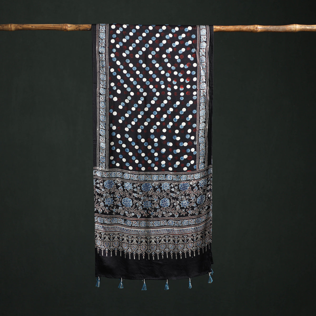Modal Silk Ajrakh Hand Block Print Natural Dyed Stole 22