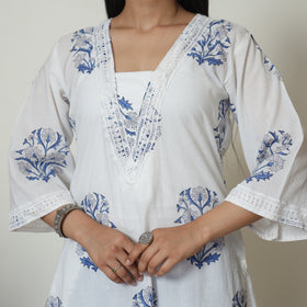 White - Sanganeri Block Printed Cotton Kurta with Palazzo Set 07