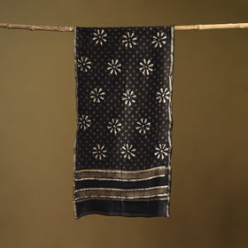Black - Pipad Hand Block Print Natural Dyed Chanderi Silk Handloom Stole 48