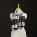 Grey - Plain Modal Silk Stole with Woven Border for Women 03
