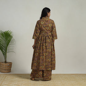 Buy Brown Flared Cotton Block Print Kalamkari Kurta Set