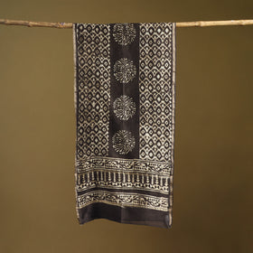 Brown - Pipad Hand Block Print Natural Dyed Chanderi Silk Handloom Stole 49