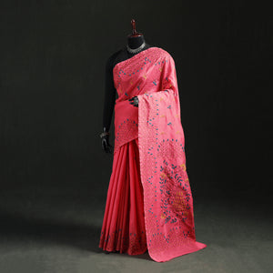 Pink - Hand Embroidered Silk Saree 35