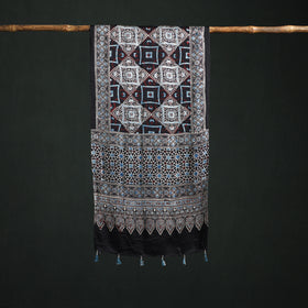 Modal Silk Ajrakh Hand Block Print Natural Dyed Stole 21