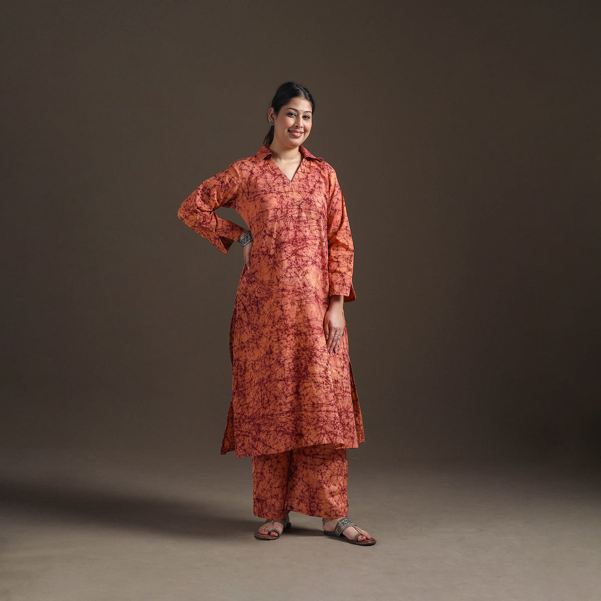 Hand Batik Print Cotton Straight Kurta with Palazzo Set for women 16