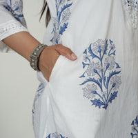 White - Sanganeri Block Printed Cotton Kurta with Palazzo Set 07