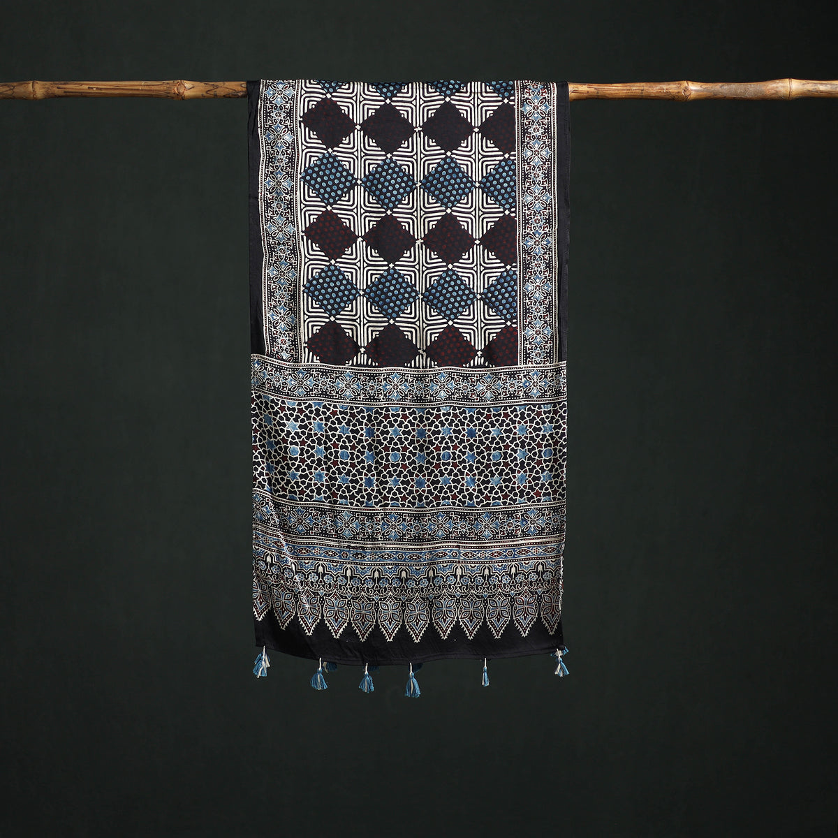 Modal Silk Ajrakh Hand Block Print Natural Dyed Stole 20