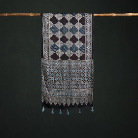 Modal Silk Ajrakh Hand Block Print Natural Dyed Stole 20