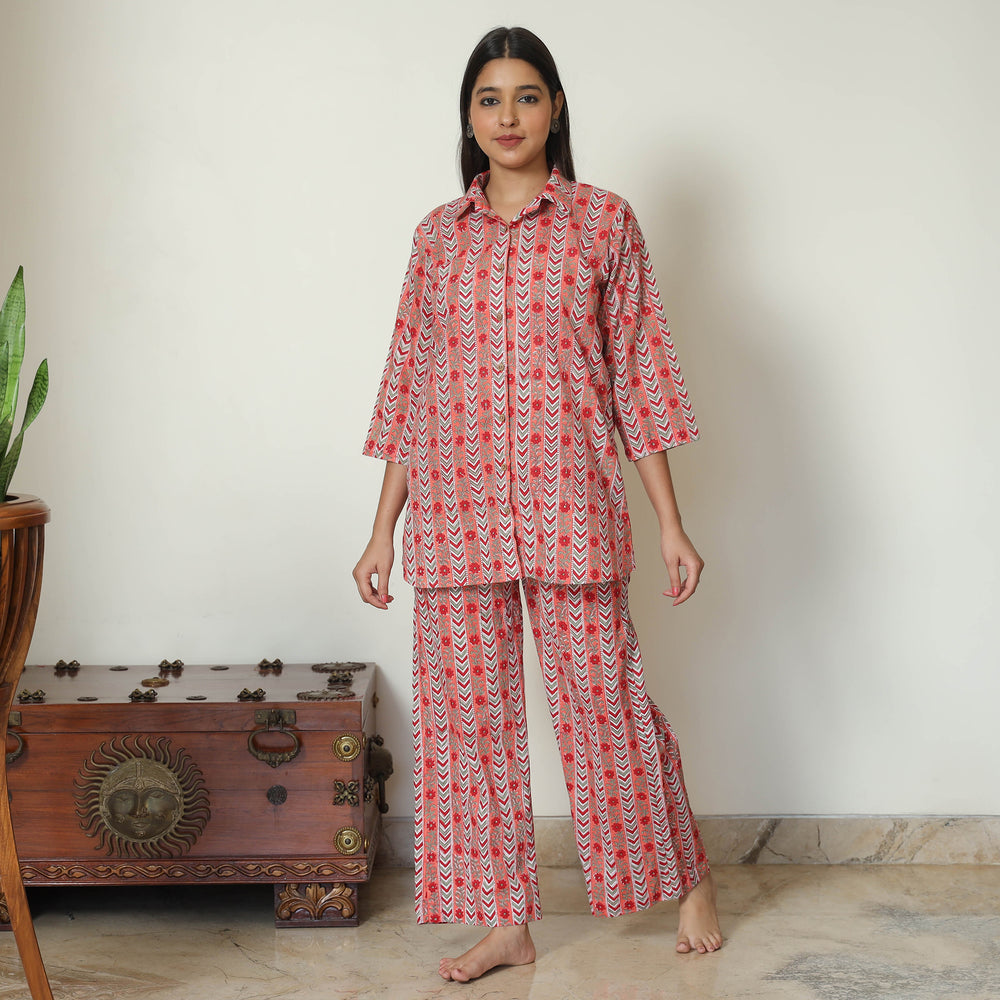 Multicolor - Sanganeri Block Printed Cotton Night Suit Set 14