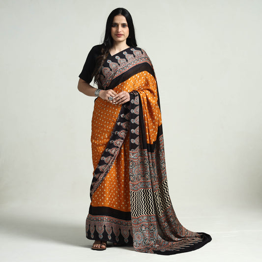 Multicolor - Ajrakh Block Printed Bandhani Modal Silk Saree