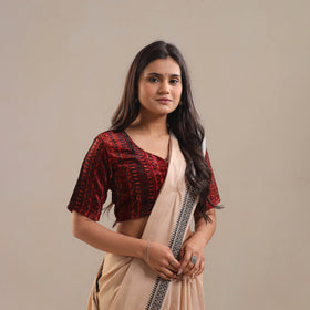 Velvet Natural Dyed Red Ajrakh Print Blouse 