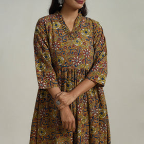 Buy Brown Flared Cotton Block Print Kalamkari Kurta Set
