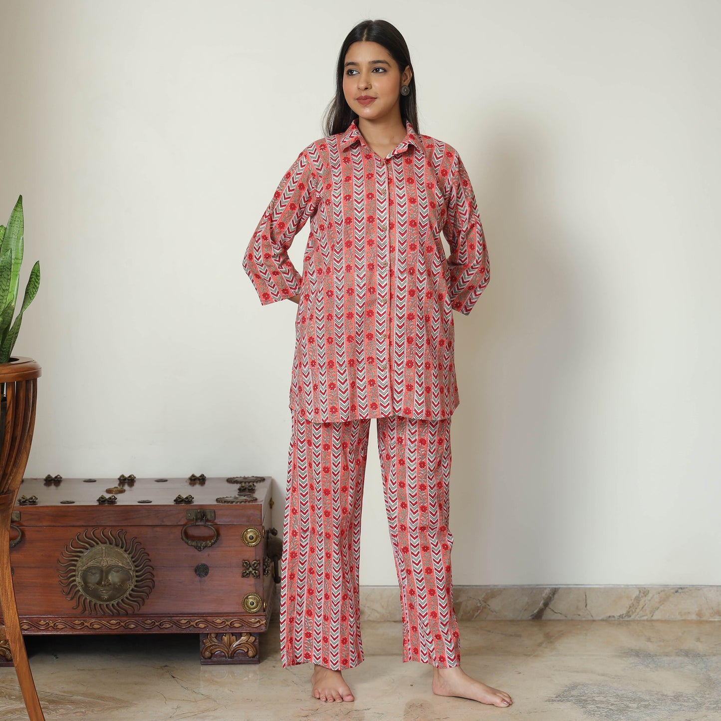 Multicolor - Sanganeri Block Printed Cotton Night Suit Set 14