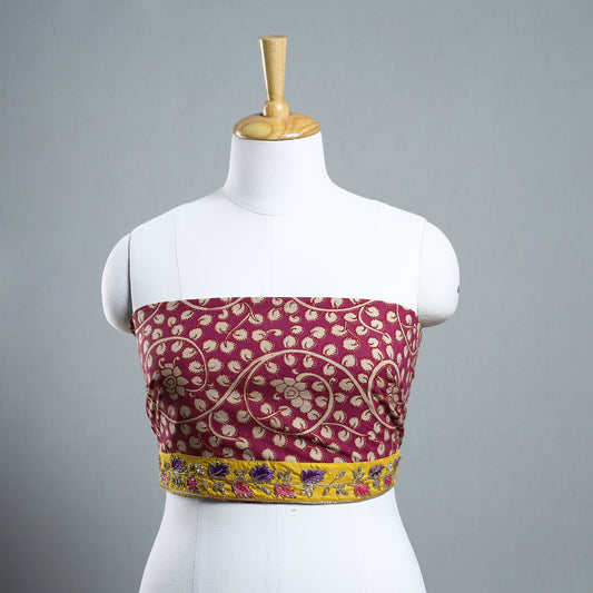 Pink - Zardozi Hand Embroidered Kalamkari Cotton Blouse Piece 28