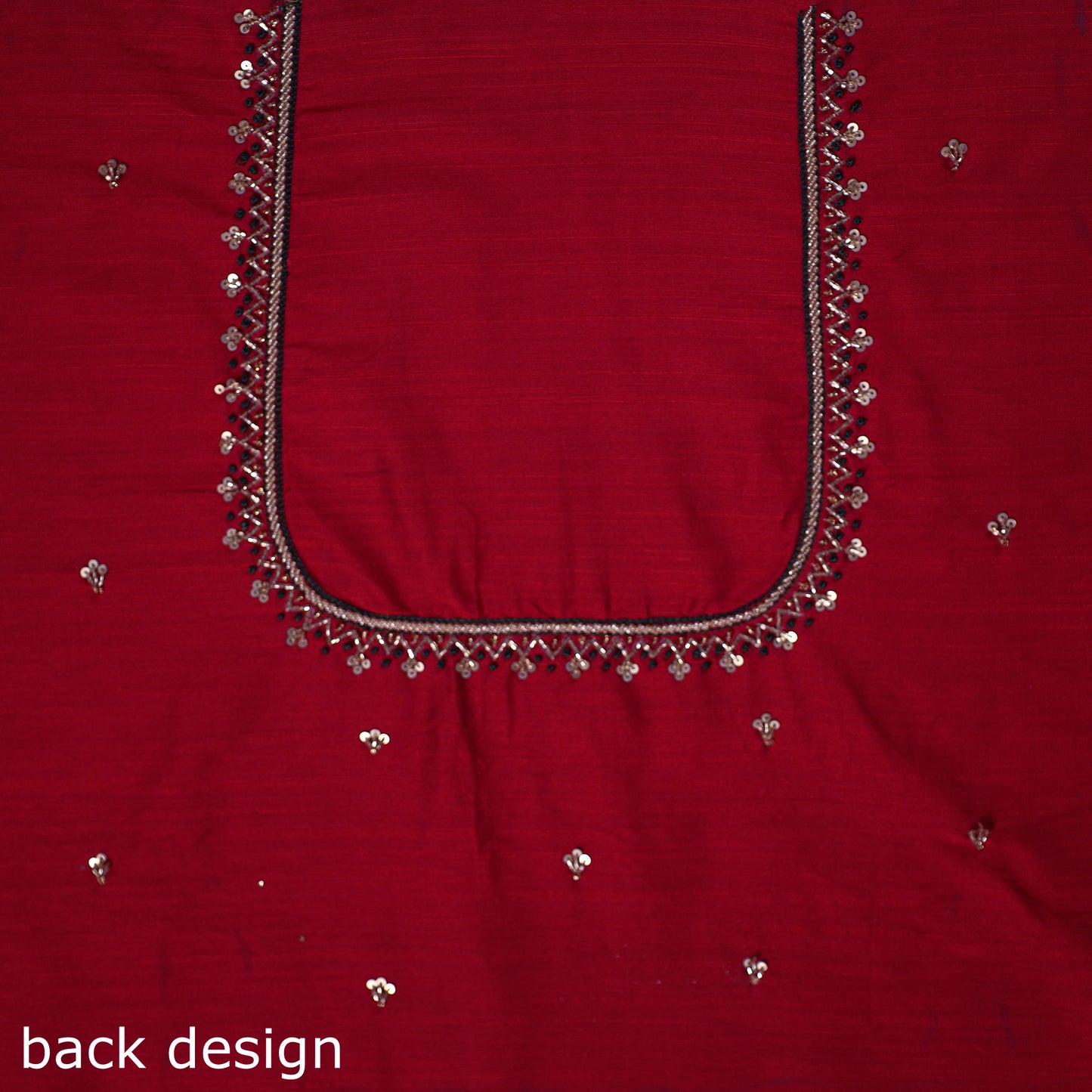 Red - zardozi hand embroidery slub silk plain blouse piece