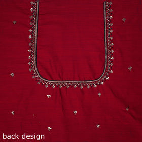 Red - zardozi hand embroidery slub silk plain blouse piece