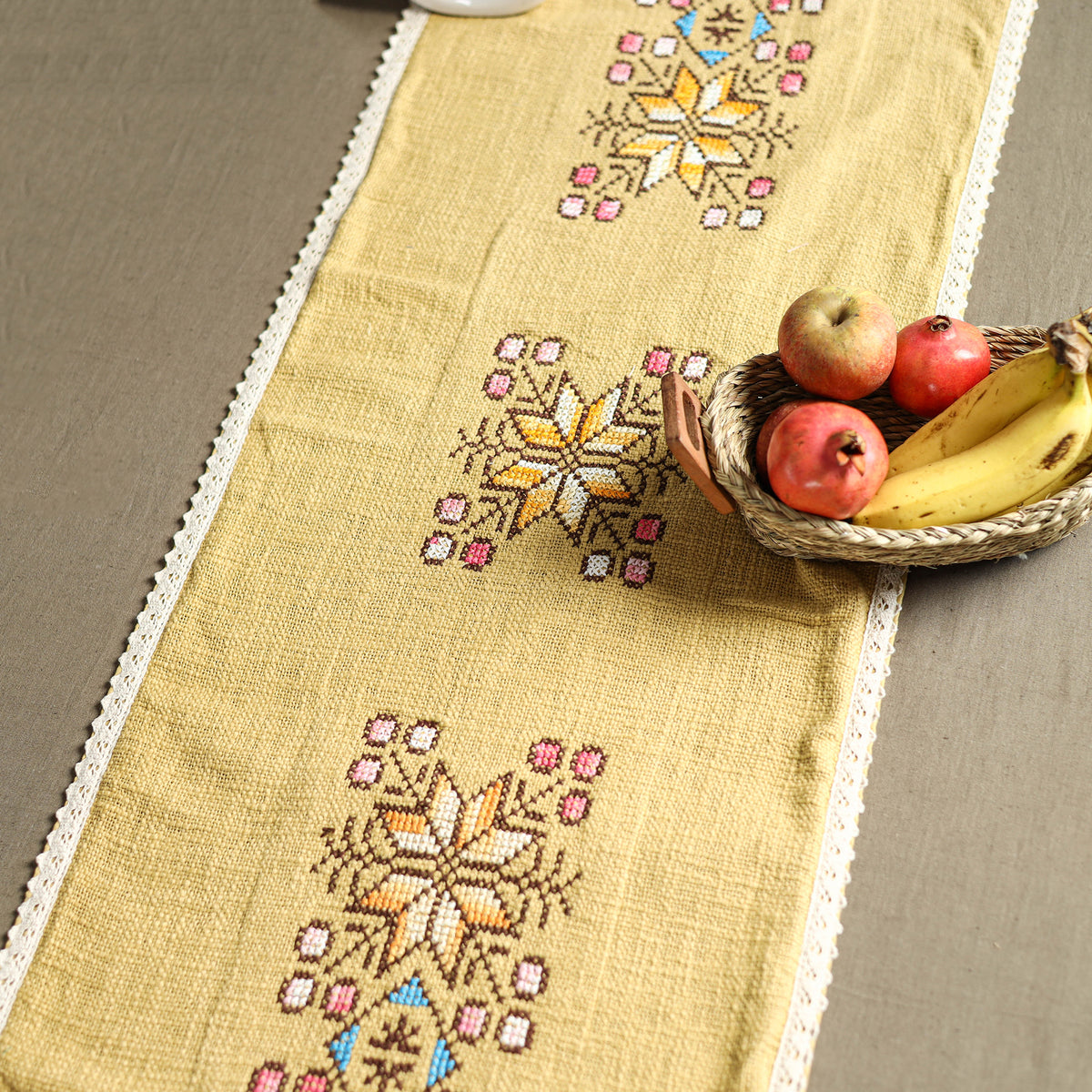 Yellow - tribal hand embroidered table runner by kamli 10