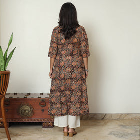 Black Block Print Cotton A-Line Kalamkari Kurta for Women