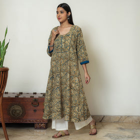 Buy Hand Block Print Cotton A-Line Kalamkari Kurta For Women