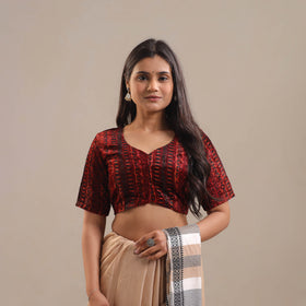 Velvet Natural Dyed Red Ajrakh Print Blouse 