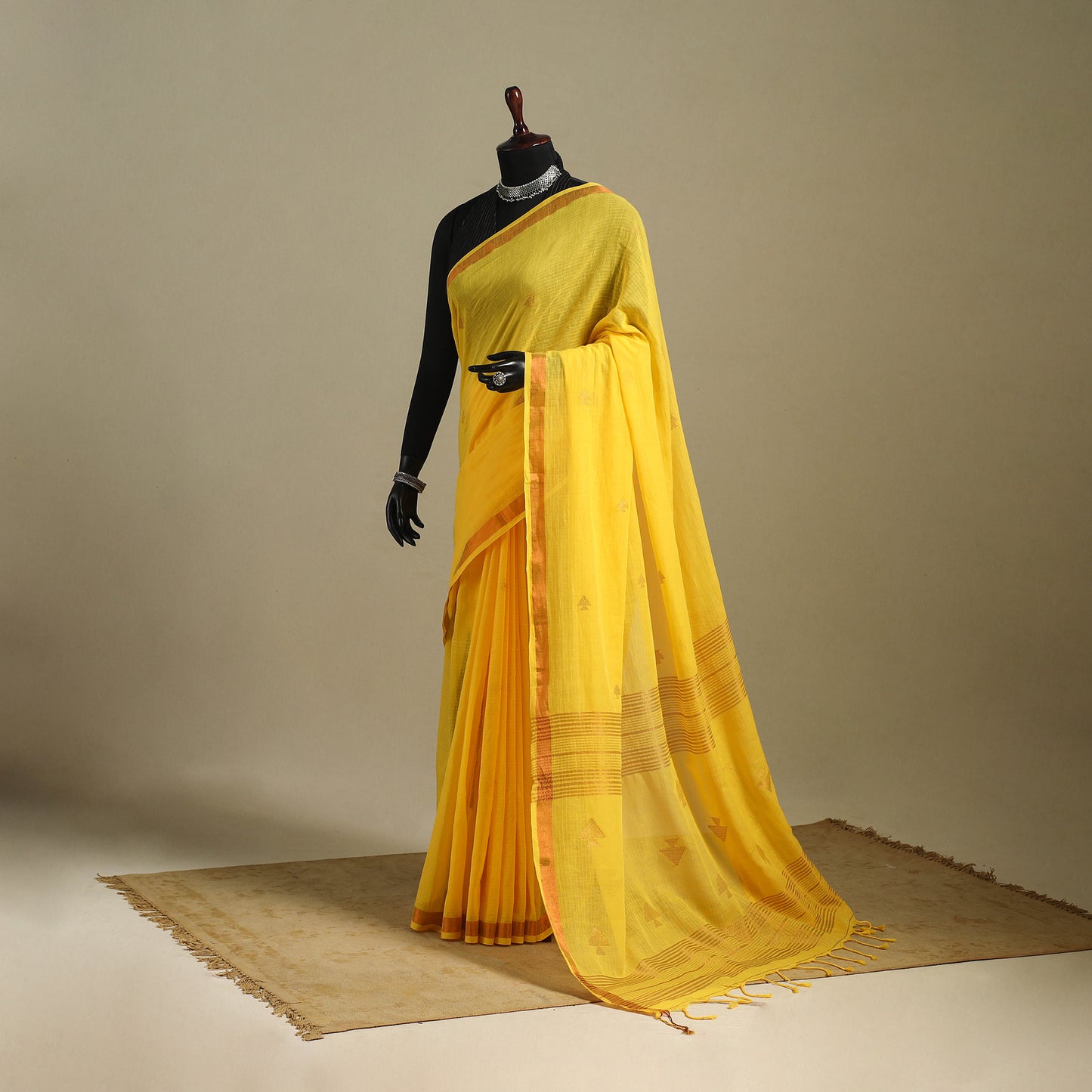 Yellow - handloom cotton zari buti phulia jamdani saree 06