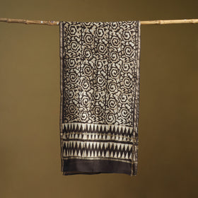 Brown - Pipad Hand Block Print Natural Dyed Chanderi Silk Handloom Stole 50