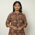 Black Block Print Cotton A-Line Kalamkari Kurta for Women