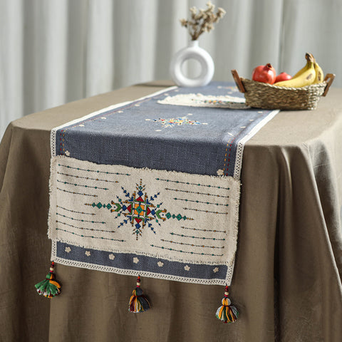 Grey - Tribal Hand Embroidered Table Runner by Kamli 11
