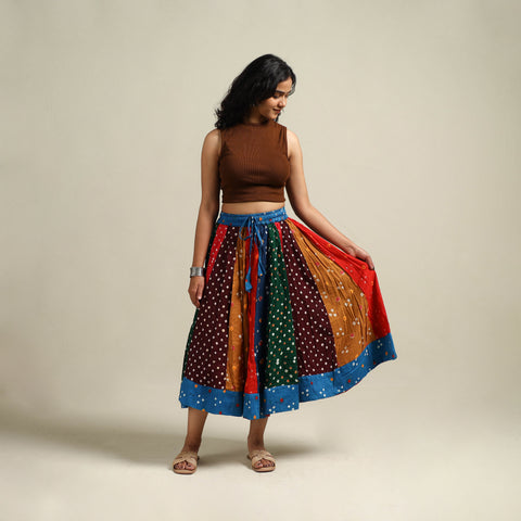 Multicolor - Bandhani Tie-Dye Patchwork Cotton Short Skirt 59
