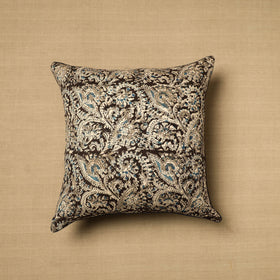  Black Block Print Cotton Kalamkari Cushion Cover