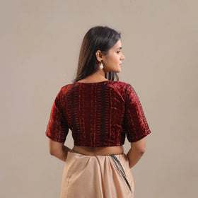 Velvet Natural Dyed Red Ajrakh Print Blouse 