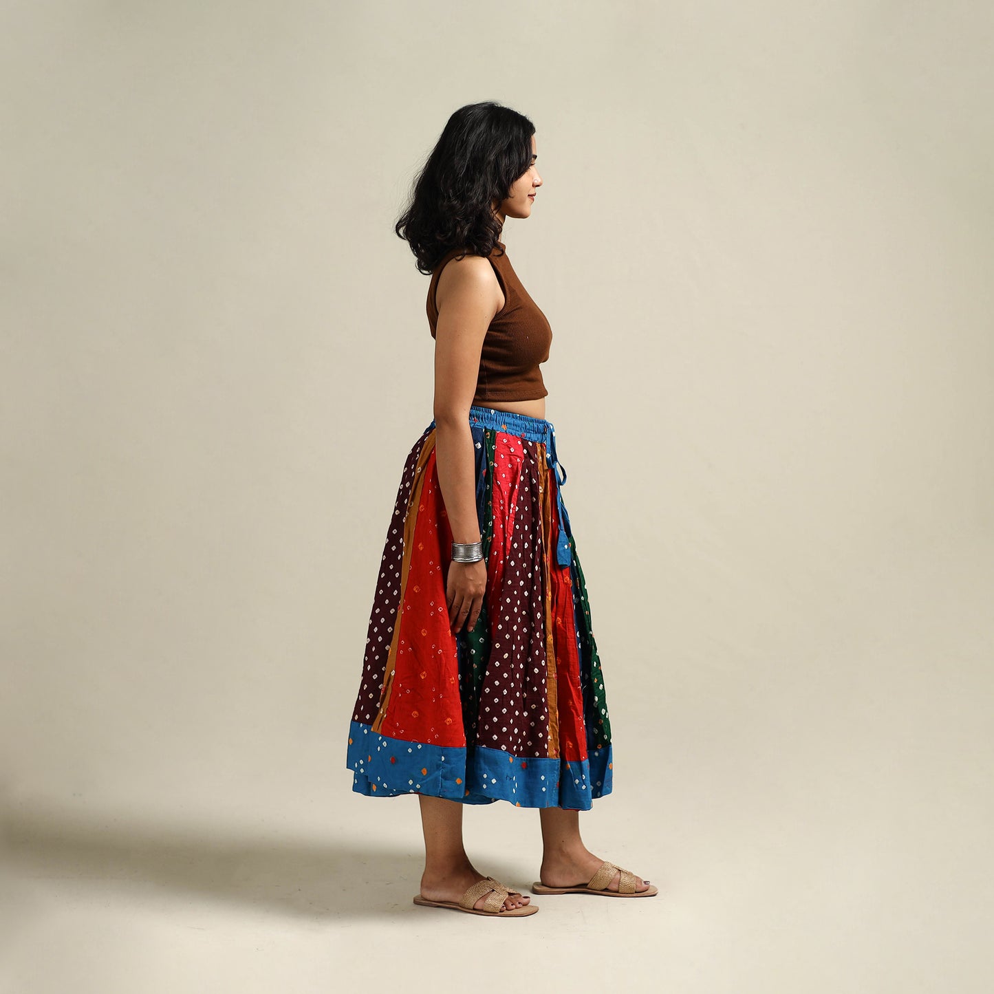 Multicolor - Bandhani Tie-Dye Patchwork Cotton Short Skirt 59