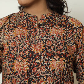 Black Block Print Cotton A-Line Kalamkari Kurta for Women