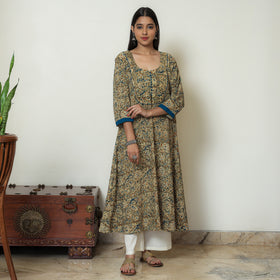 Buy Hand Block Print Cotton A-Line Kalamkari Kurta For Women