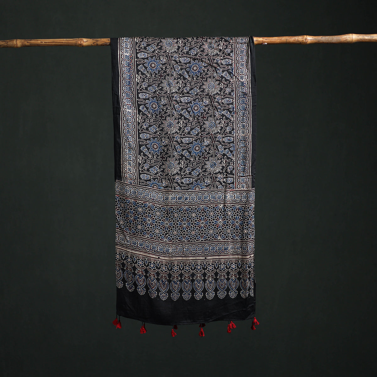 Modal Silk Ajrakh Hand Block Print Natural Dyed Stole 17