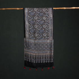 Modal Silk Ajrakh Hand Block Print Natural Dyed Stole 17