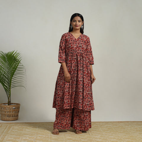 Flared Cotton Block Print Kalamkari Kurta Set 17